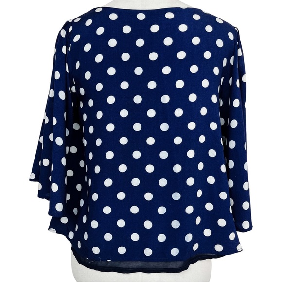 Anthropologie Isla Maude Valentina Floral Top Navy Blue White Polka Dot Small - Picture 7 of 9